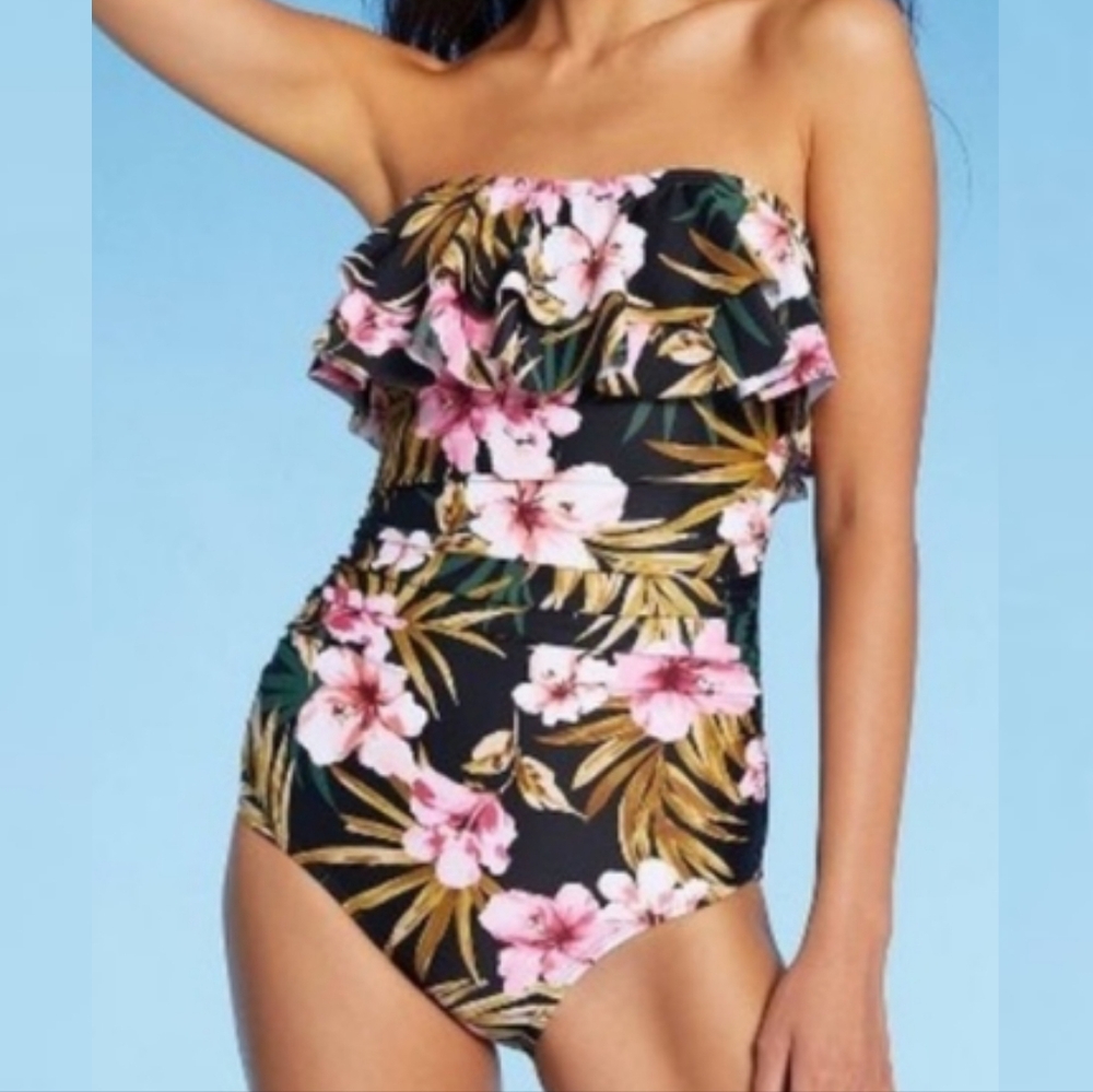 Kona Sol Strapless Floral Swimsuit